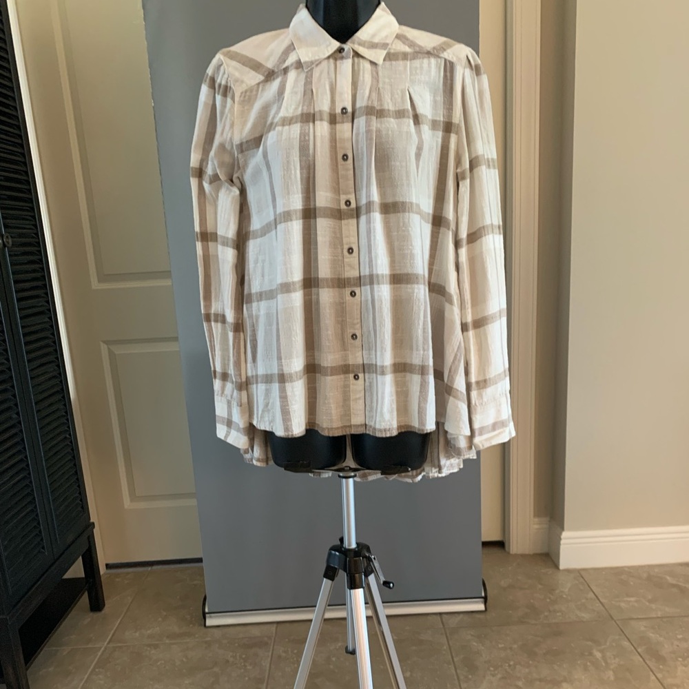 Windowpane Plaid Swingy Ruffled Top